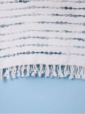 Blue and white  Stripe Tassel Throw Blanket -